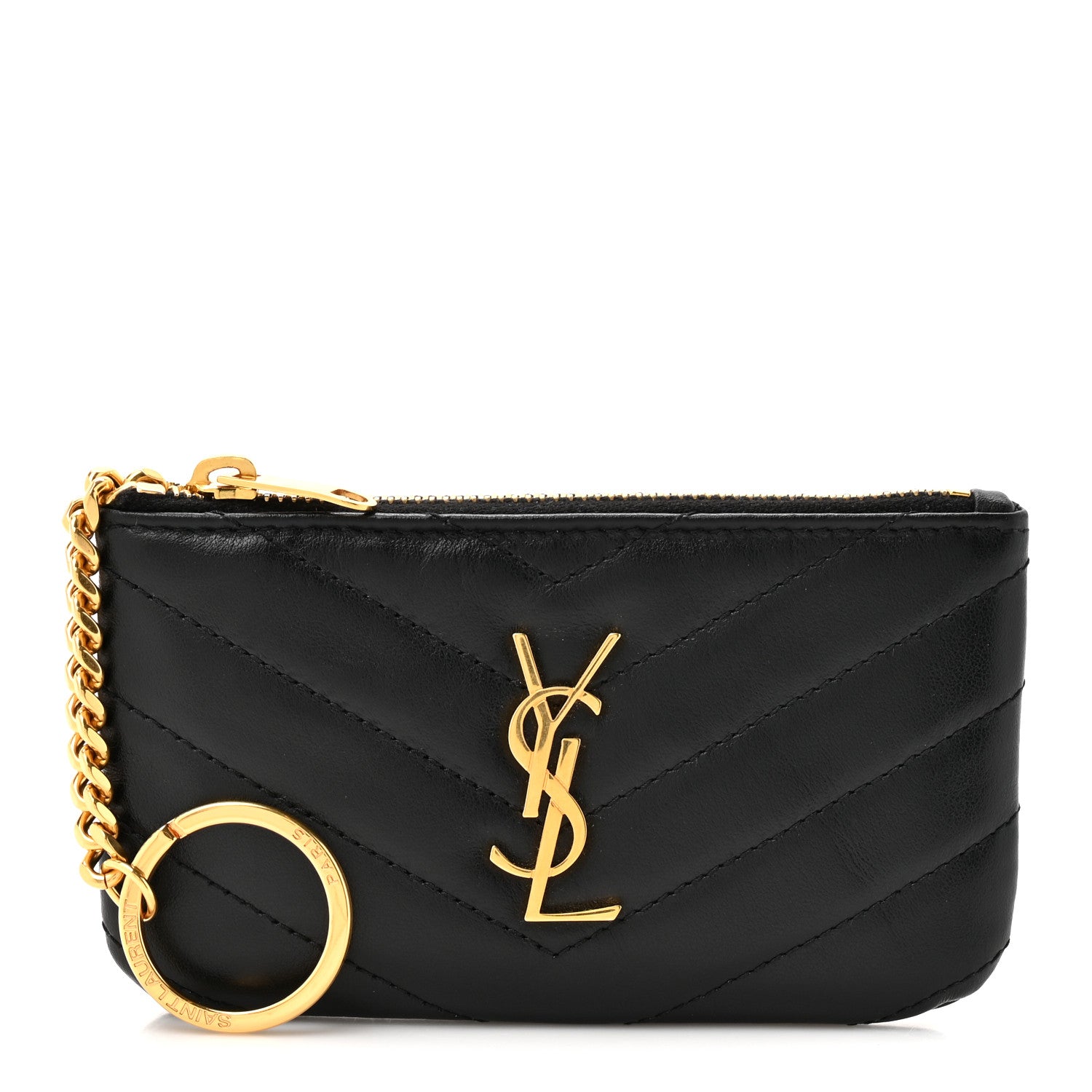 Saint Laurent Calfskin Matelasse Monogram Key Pouch Black 1 of 7