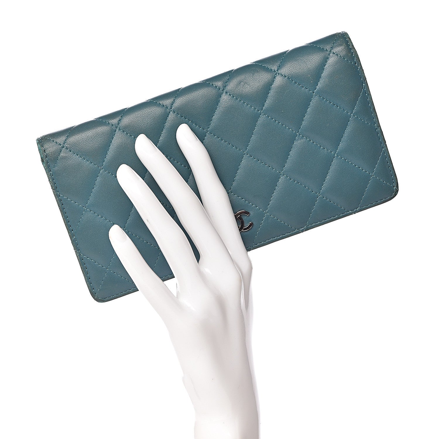 Chanel Lambskin Quilted Yen Wallet Blue 2 of 22