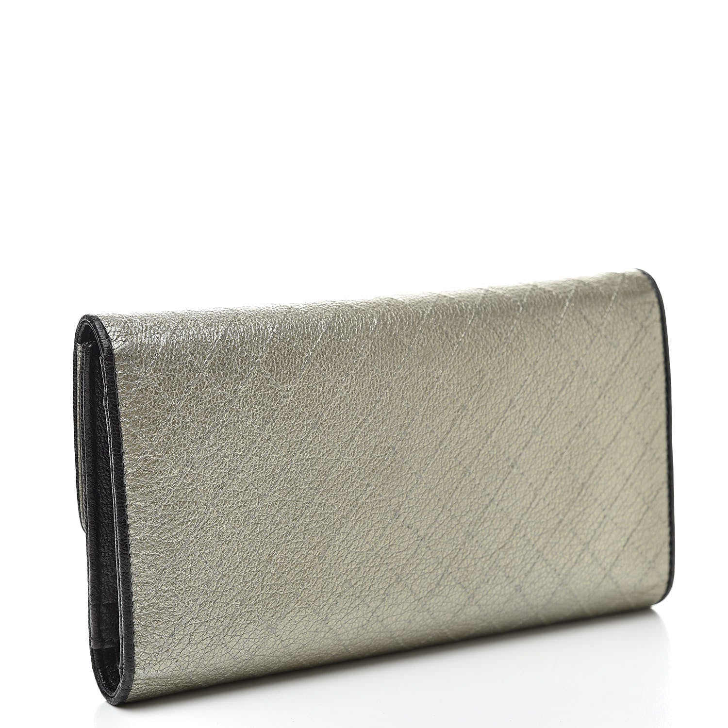 Chanel Diamond Stitched Long Flap Wallet Silver 3 of 10