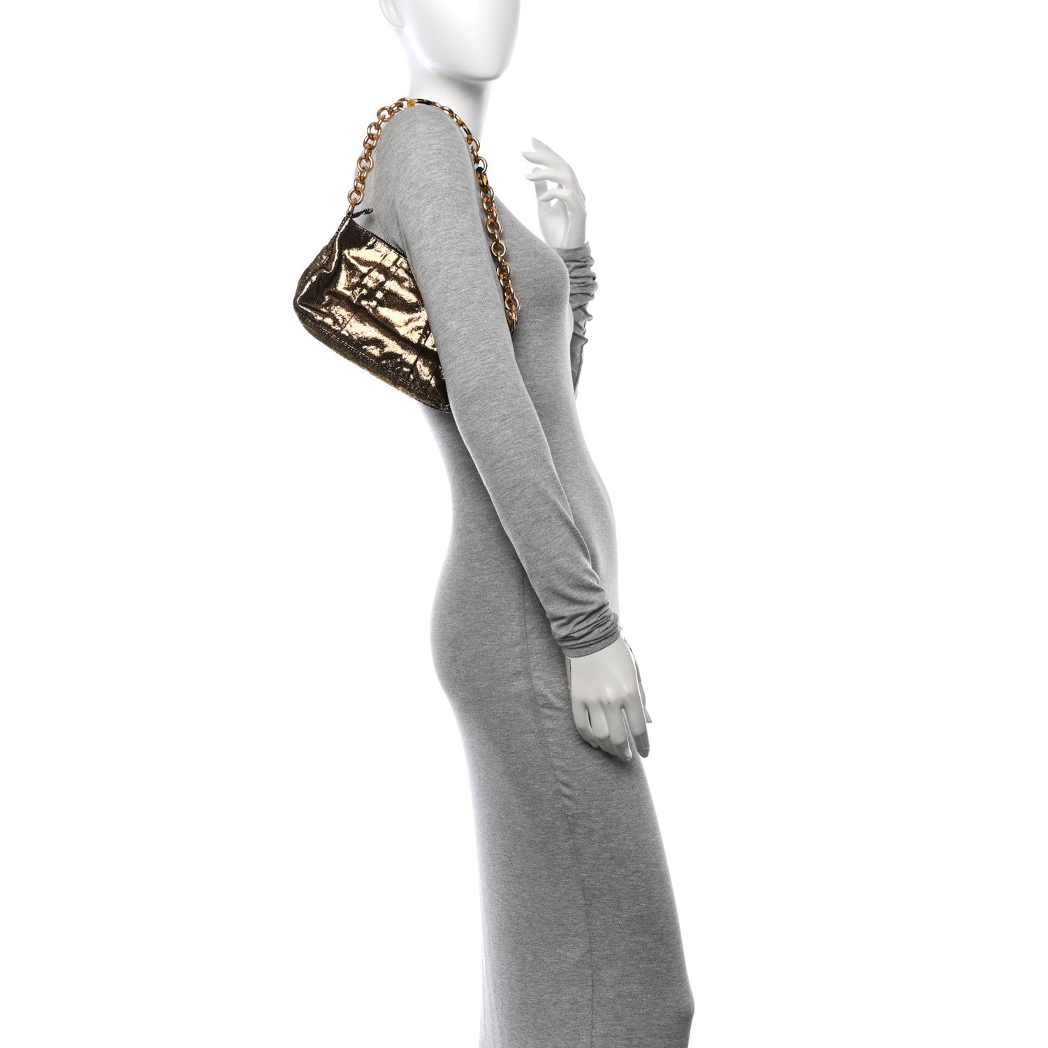 Fendi Metallic Canvas Pochette Gold 2 of 12