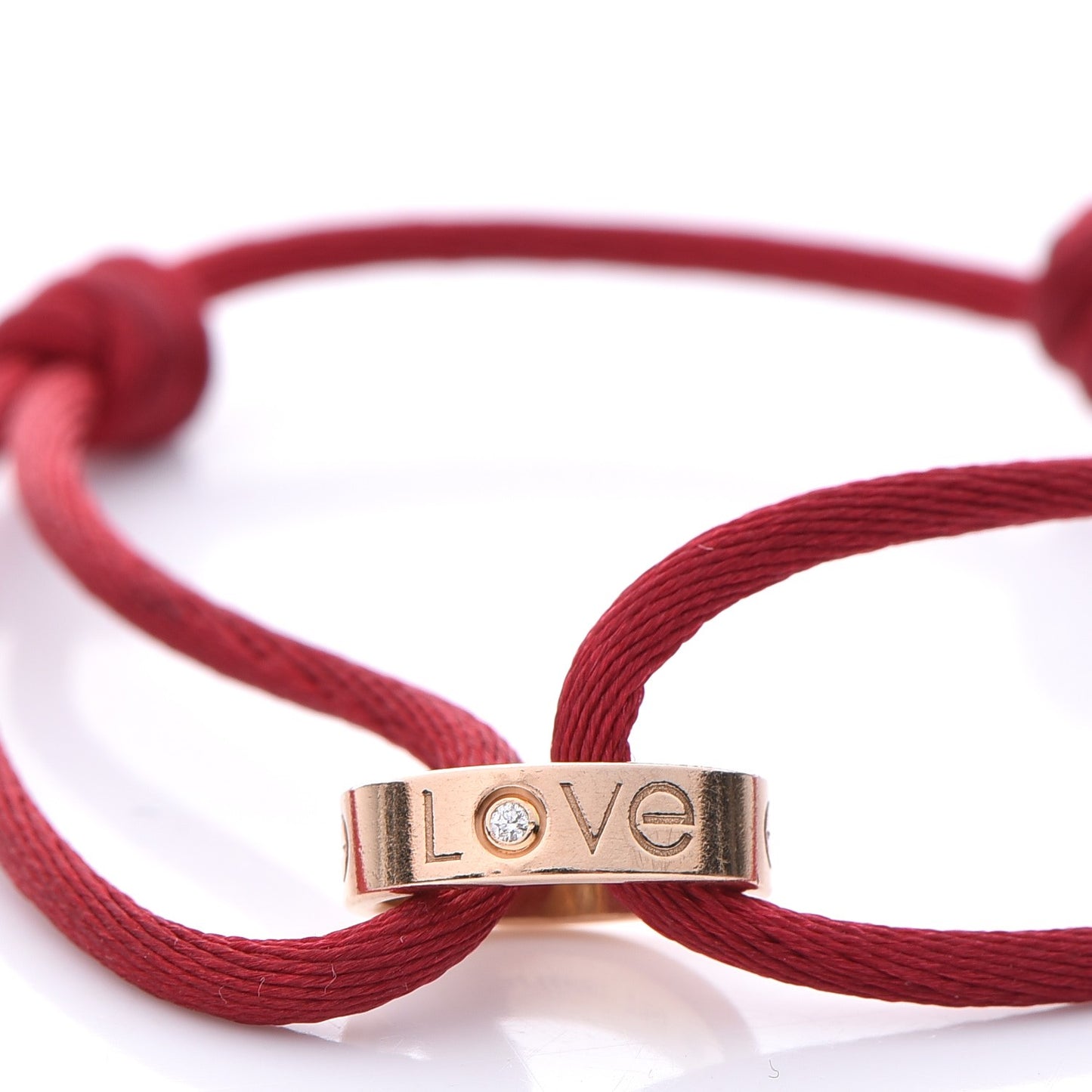 18K Pink Gold Diamond Charity LOVE Adjustable Cord Bracelet Red