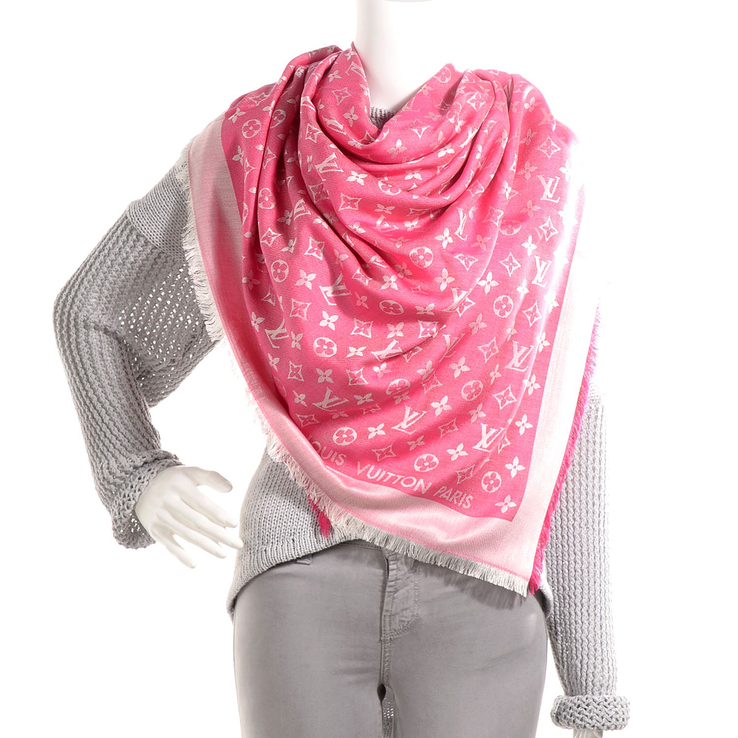 Louis Vuitton Wool Silk Monogram Denim Shawl Pivoine 2 of 5