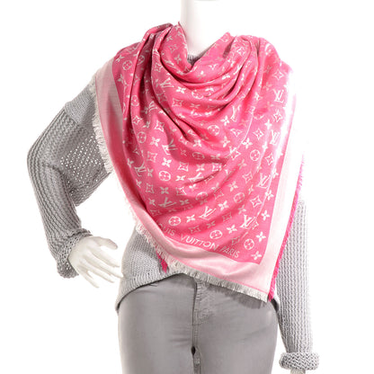 Louis Vuitton Wool Silk Monogram Denim Shawl Pivoine 2 of 5