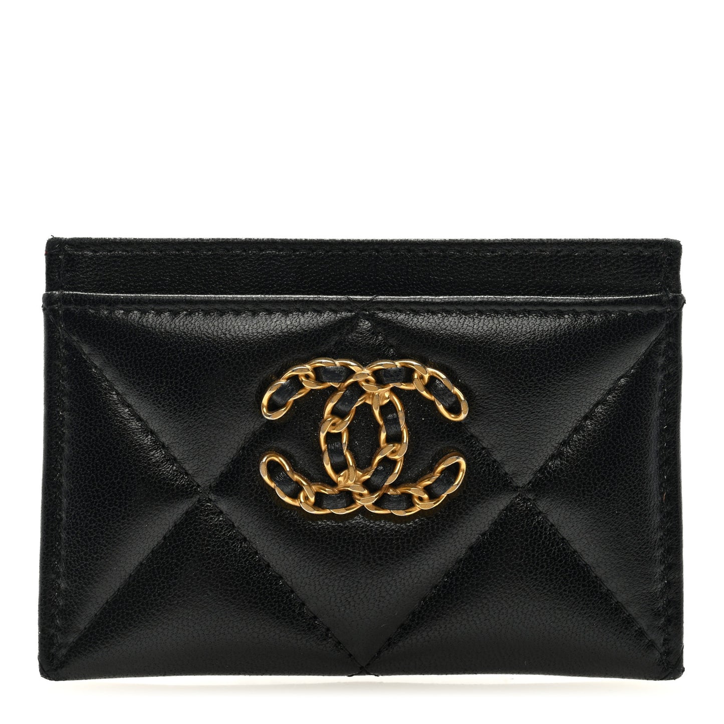 Lambskin Quilted Chanel 19 Card Holder Black