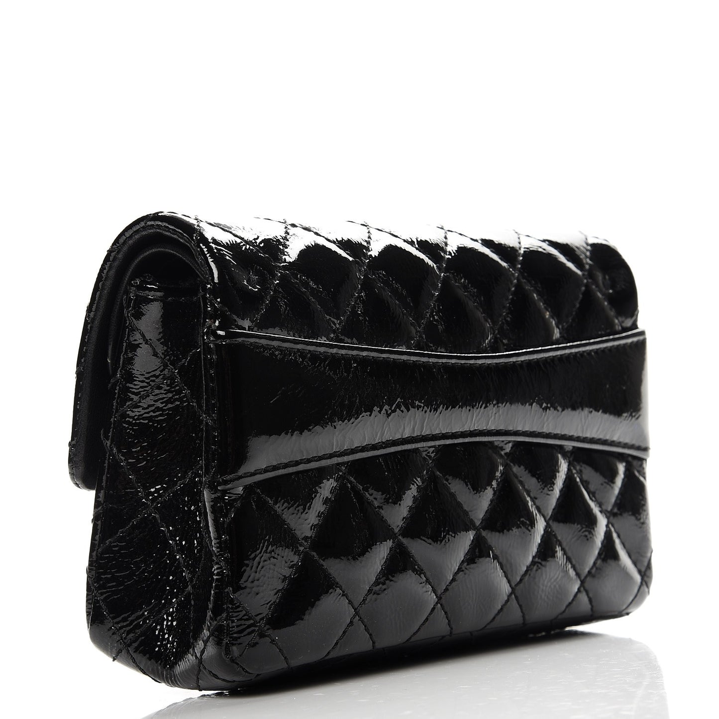Patent Quilted Reissue Flap Clutch Bag Black