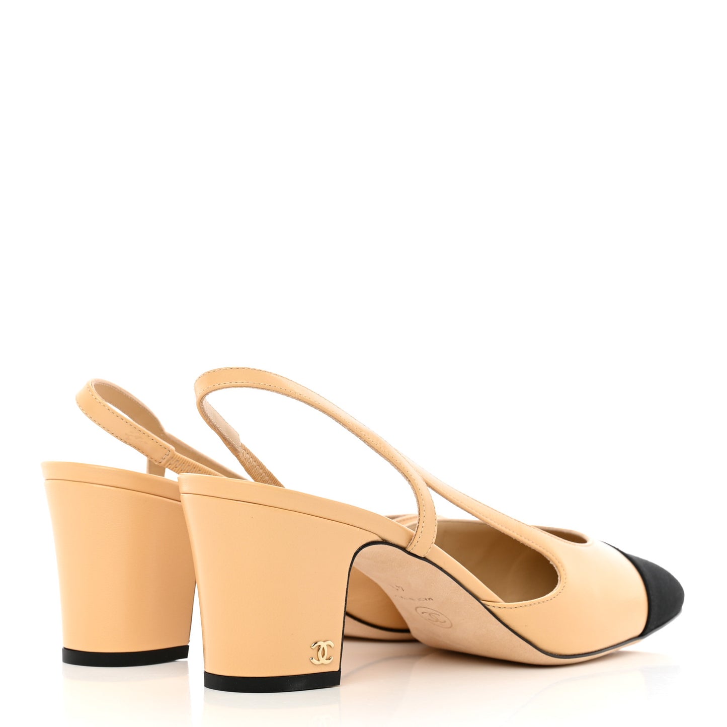 Goatskin Grosgrain Cap Toe CC Slingback Pumps 41 Beige Black