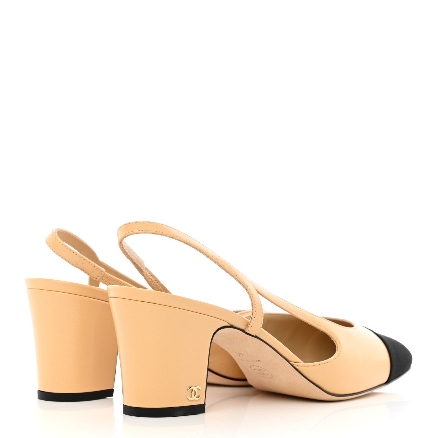Chanel Goatskin Grosgrain Cap Toe CC Slingback Pumps 41 Beige Black 4 of 15