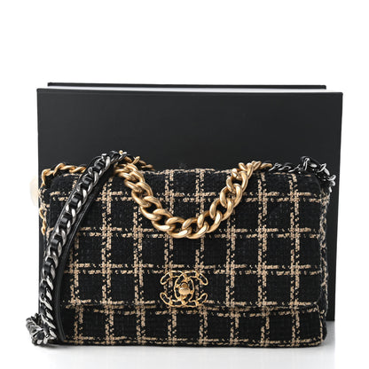Chanel Tweed Quilted Large Chanel 19 Flap Black Beige 11 of 11