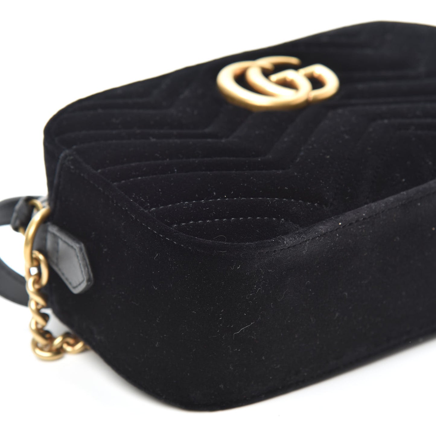 Velvet Matelasse Small GG Marmont Chain Shoulder Bag Black