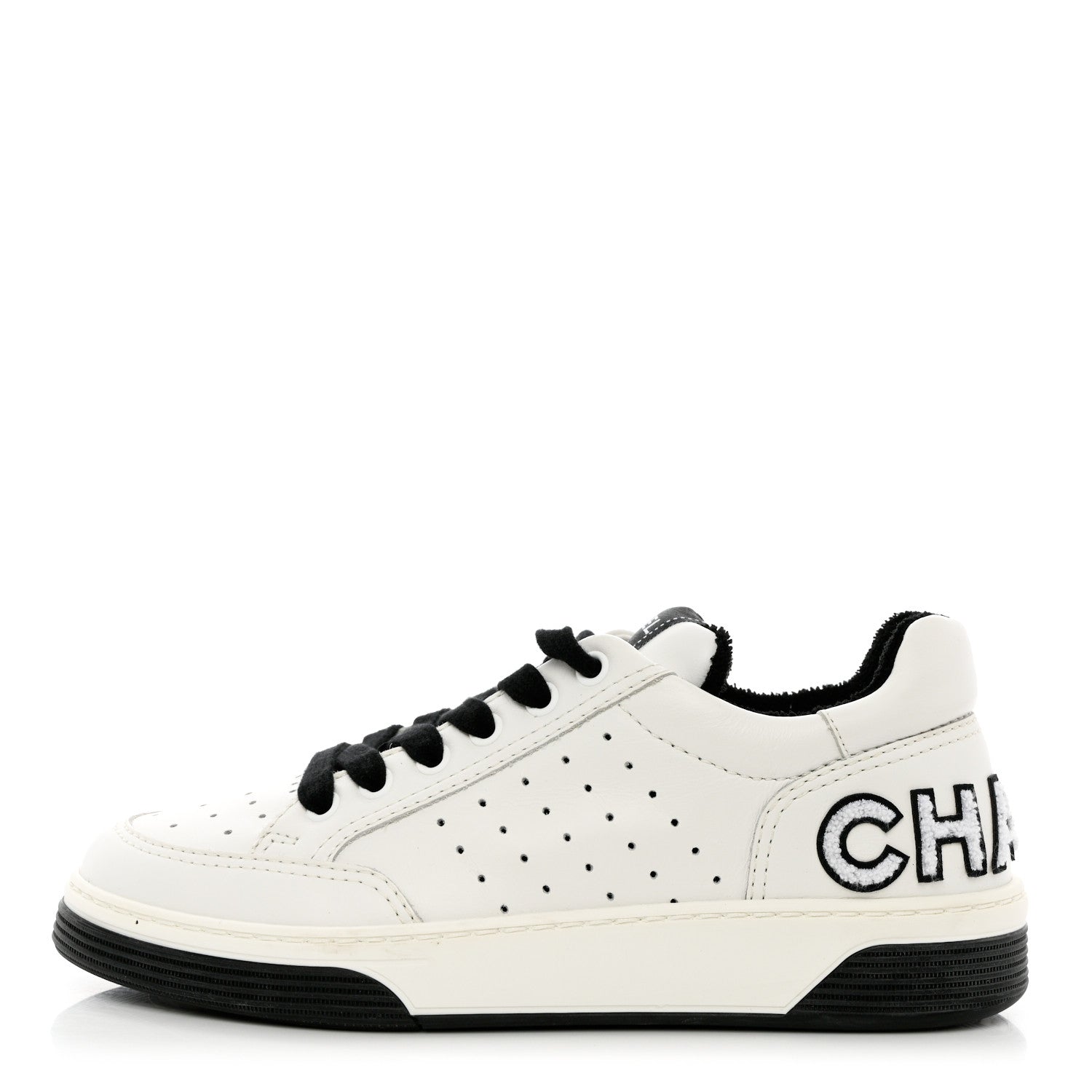 Chanel Calfskin Womens Logo Sneakers 37.5 White Black 1 of 11