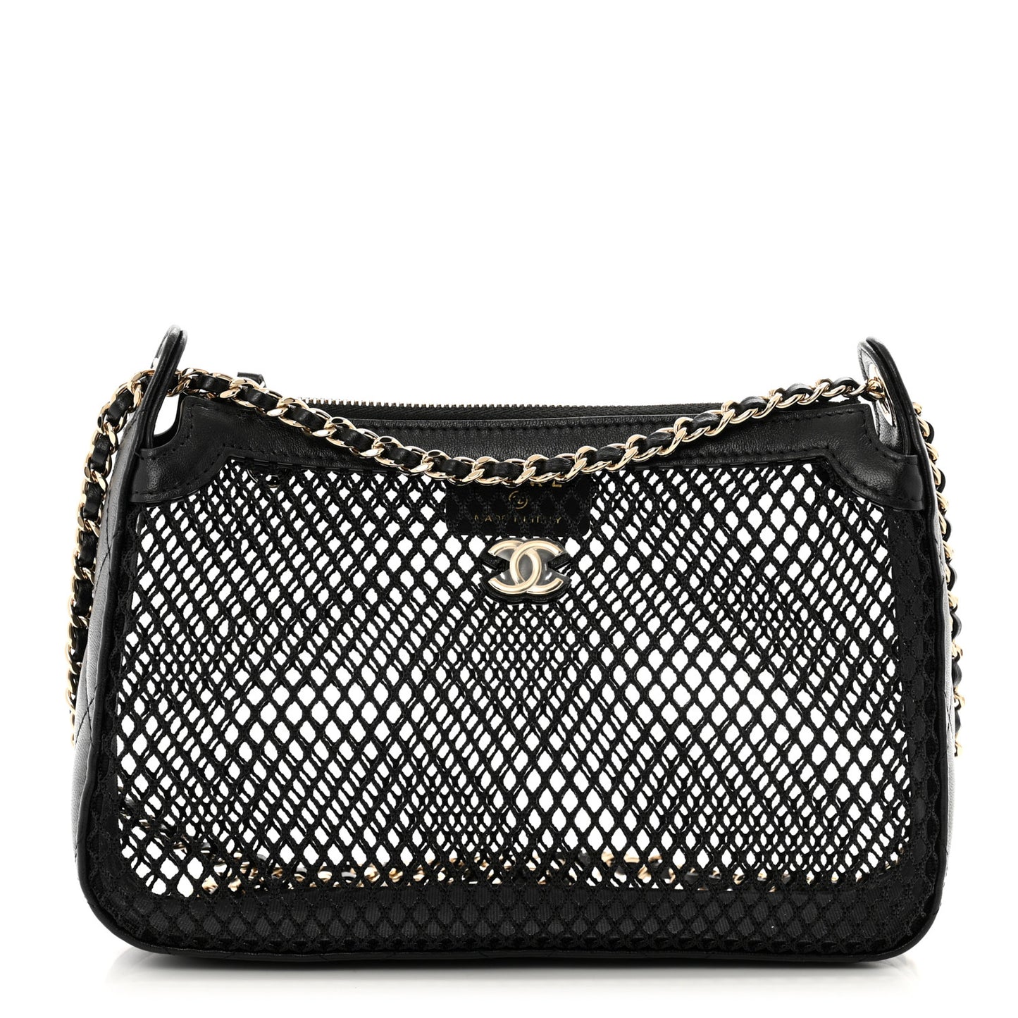 Mesh Shiny Lambskin Clutch With Chain Black