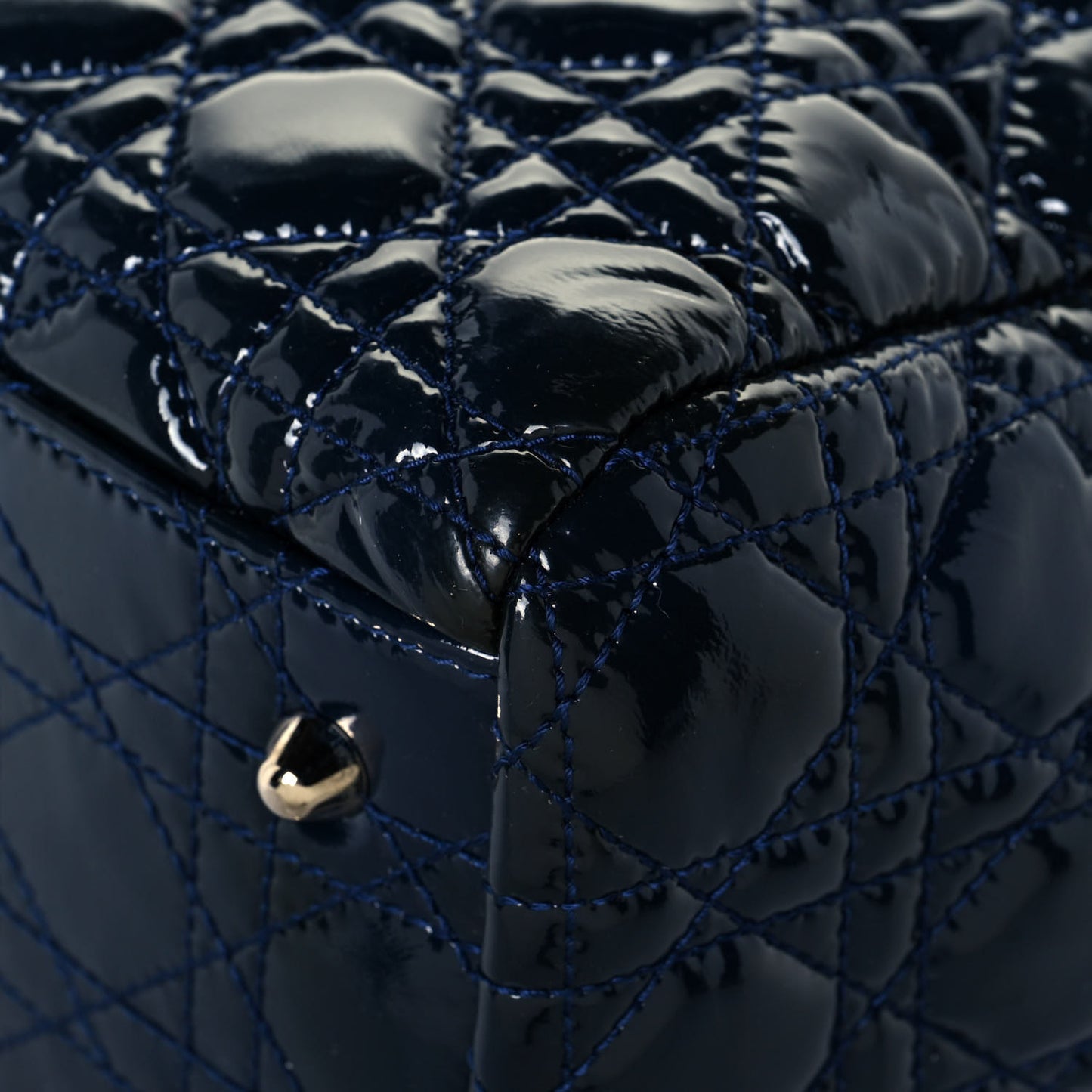 Patent Cannage Large Dior Soft Shopping Tote Navy Blue