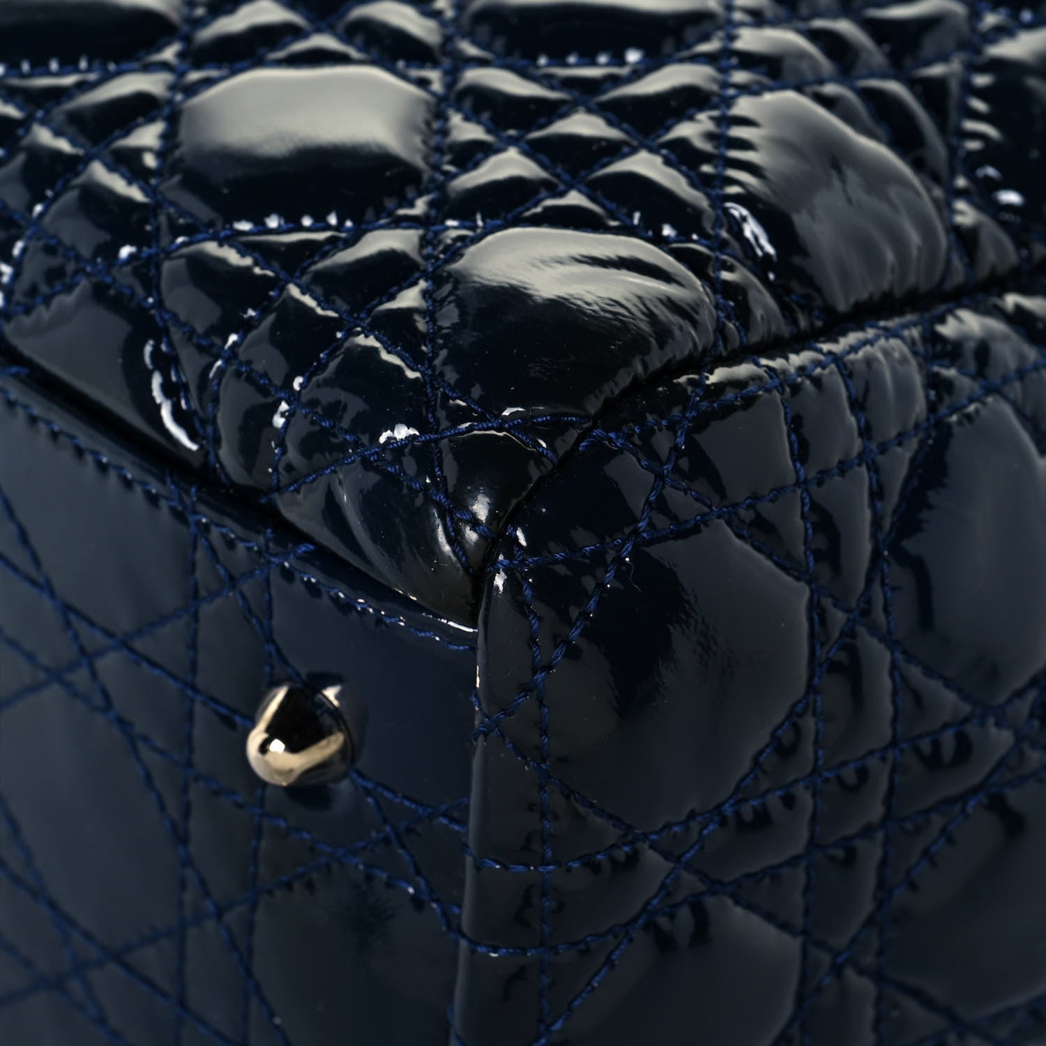 Christian Dior Patent Cannage Large Dior Soft Shopping Tote Navy Blue 10 of 13