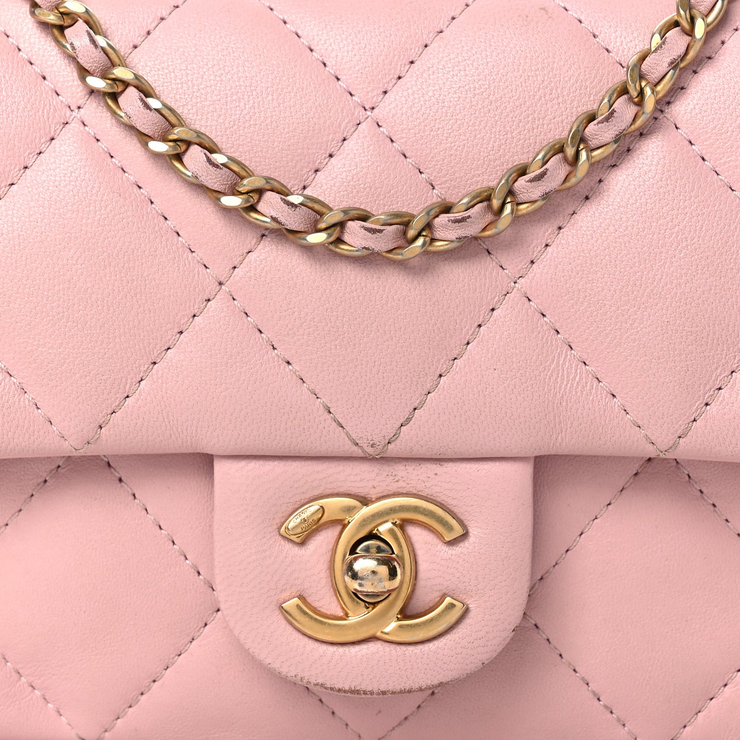 Lambskin Quilted Mini Heart Charms Flap Light Pink