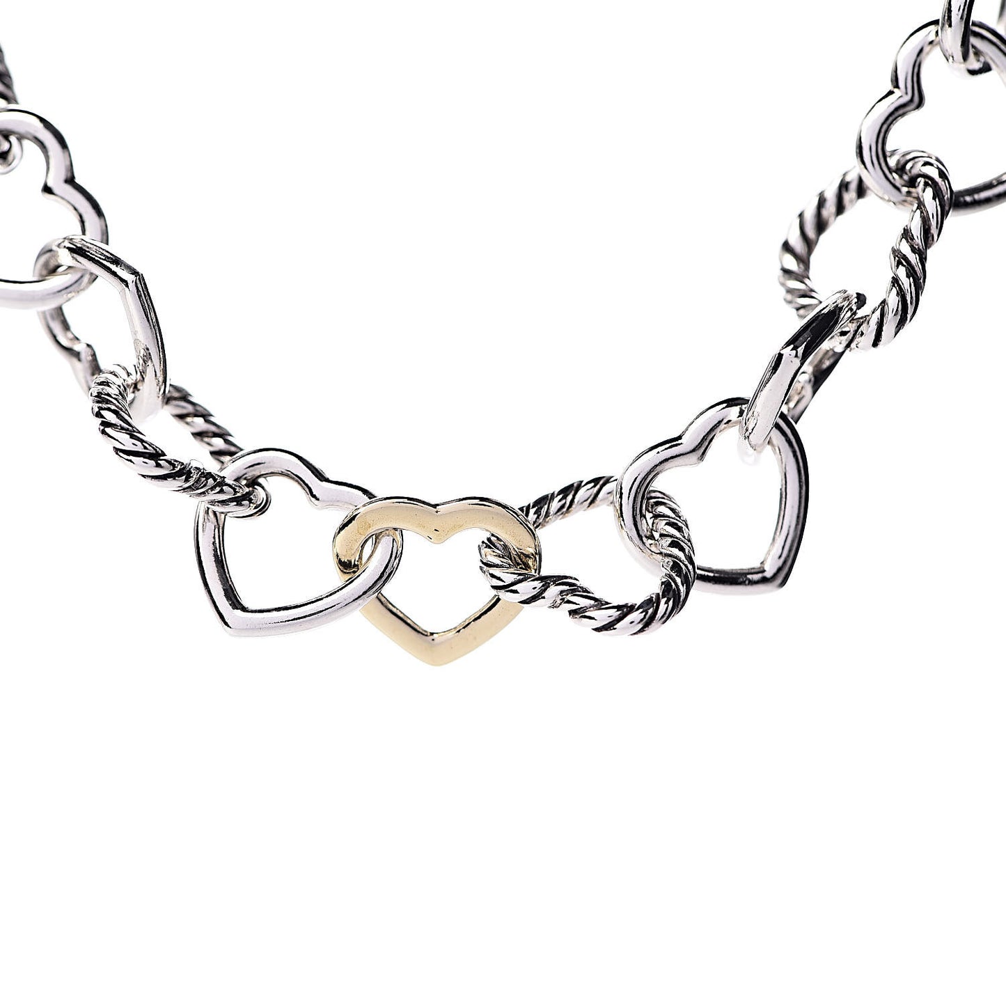 Sterling Silver 18K Yellow Gold Cable Heart Link Necklace