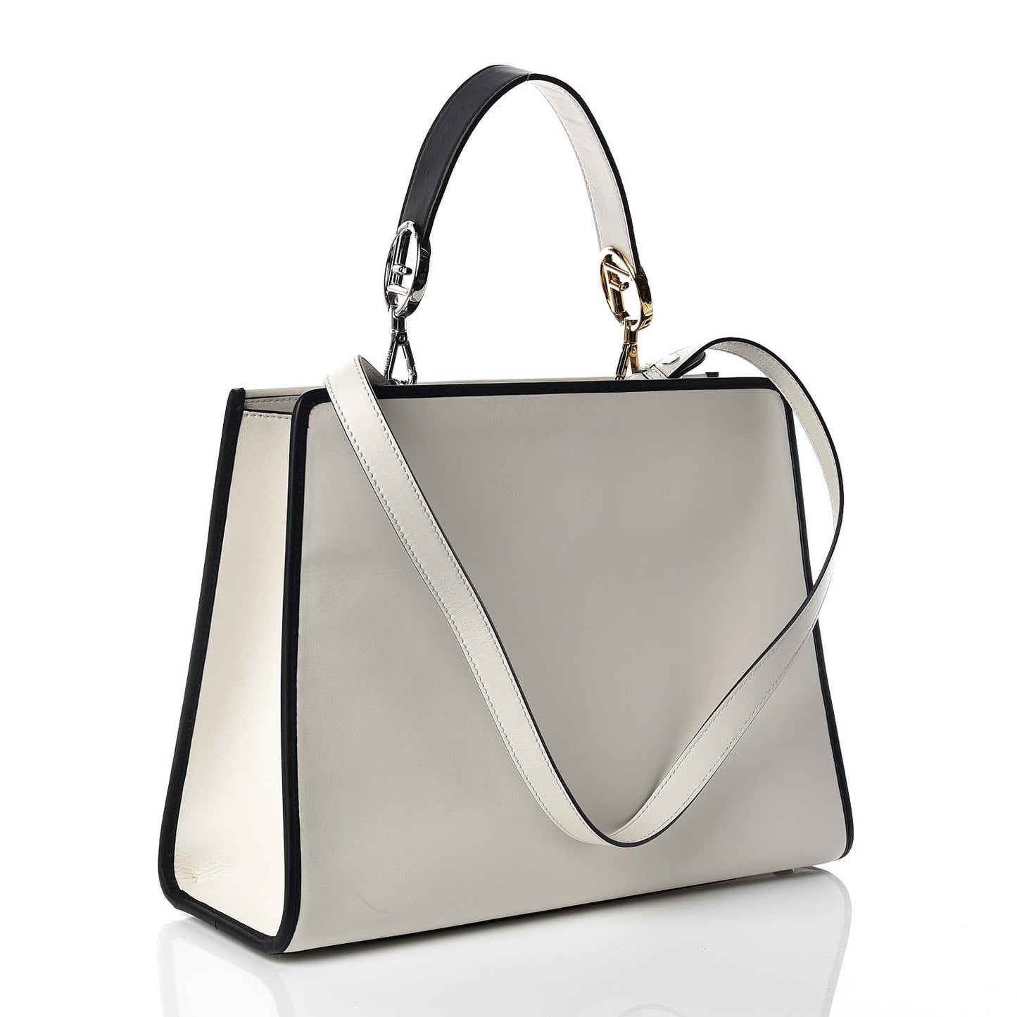 Vitello Century Velvet F is Fendi FF Embroidered Regular Runaway Satchel White Black