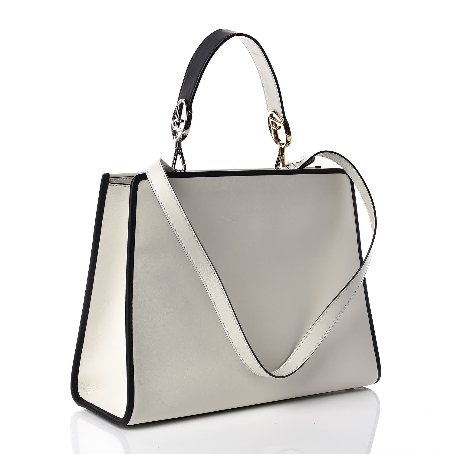 Fendi Vitello Century Velvet F is Fendi FF Embroidered Regular Runaway Satchel White Black 4 of 11