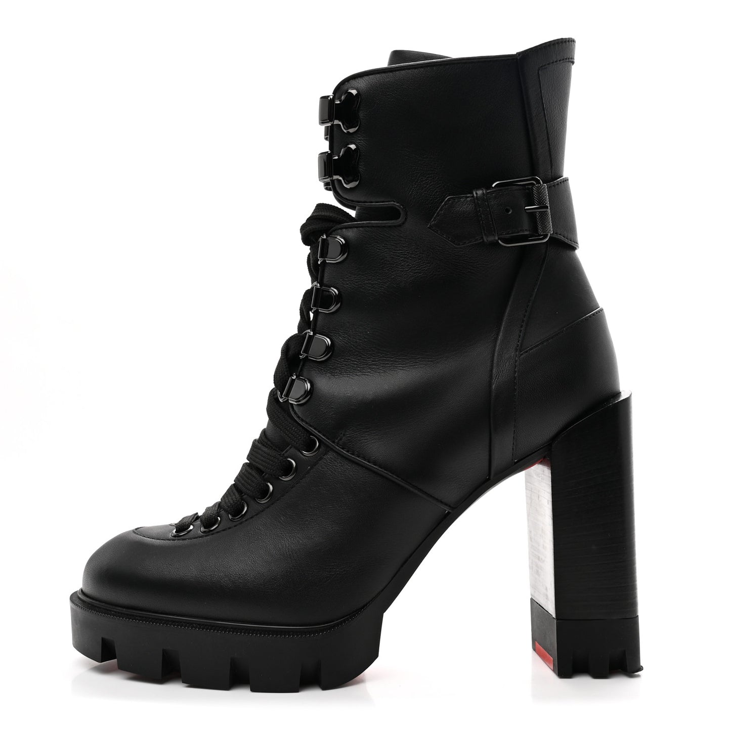 Calfskin Macademia 100 Combat Boots 37.5 Black
