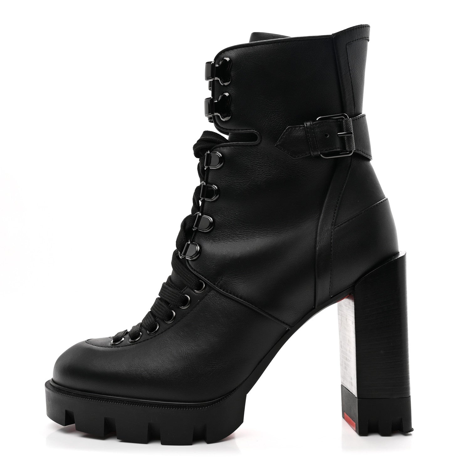 Christian Louboutin Calfskin Macademia 100 Combat Boots 37.5 Black 1 of 9