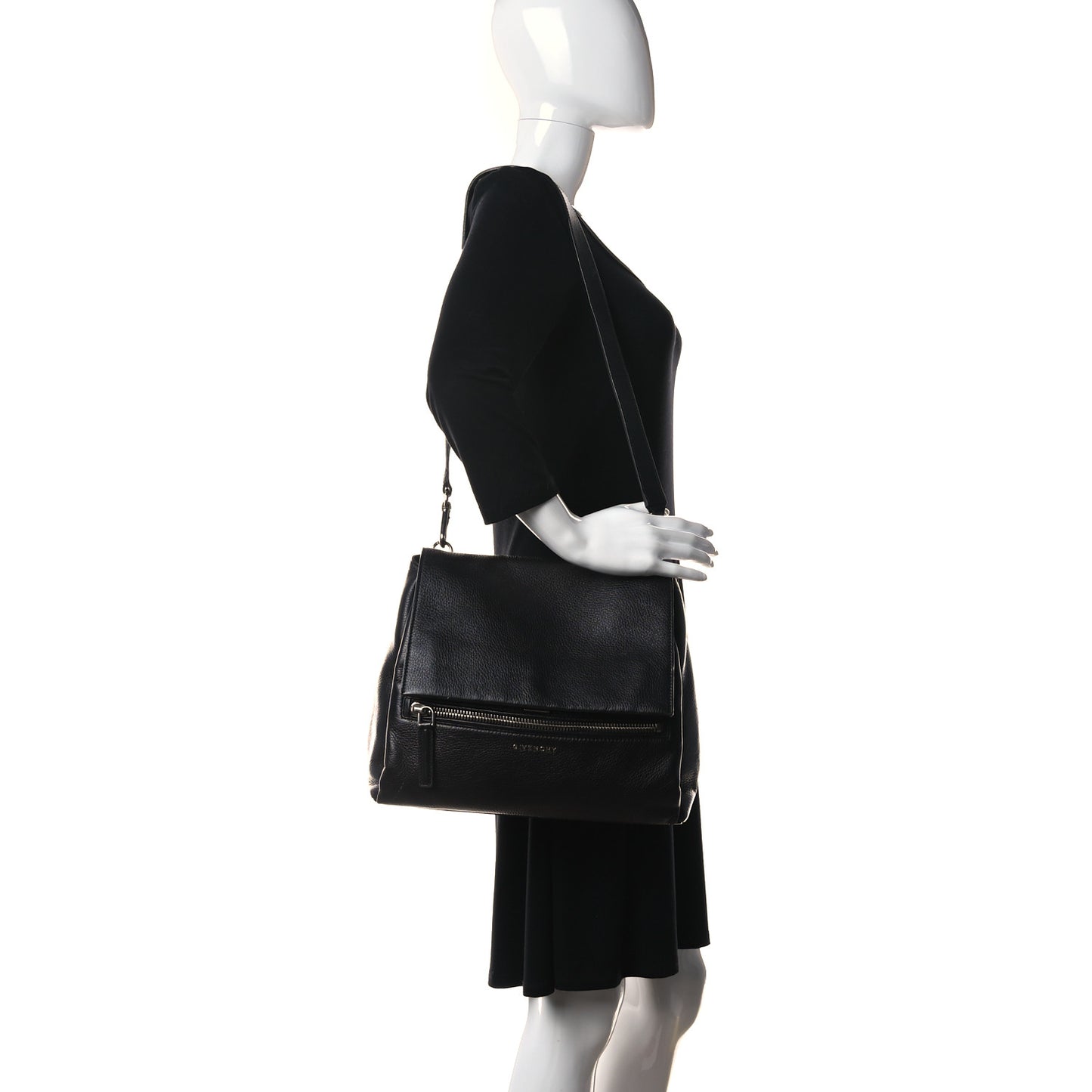 Pebbled Calfskin Small Pandora Pure Flap Bag Dark Brown