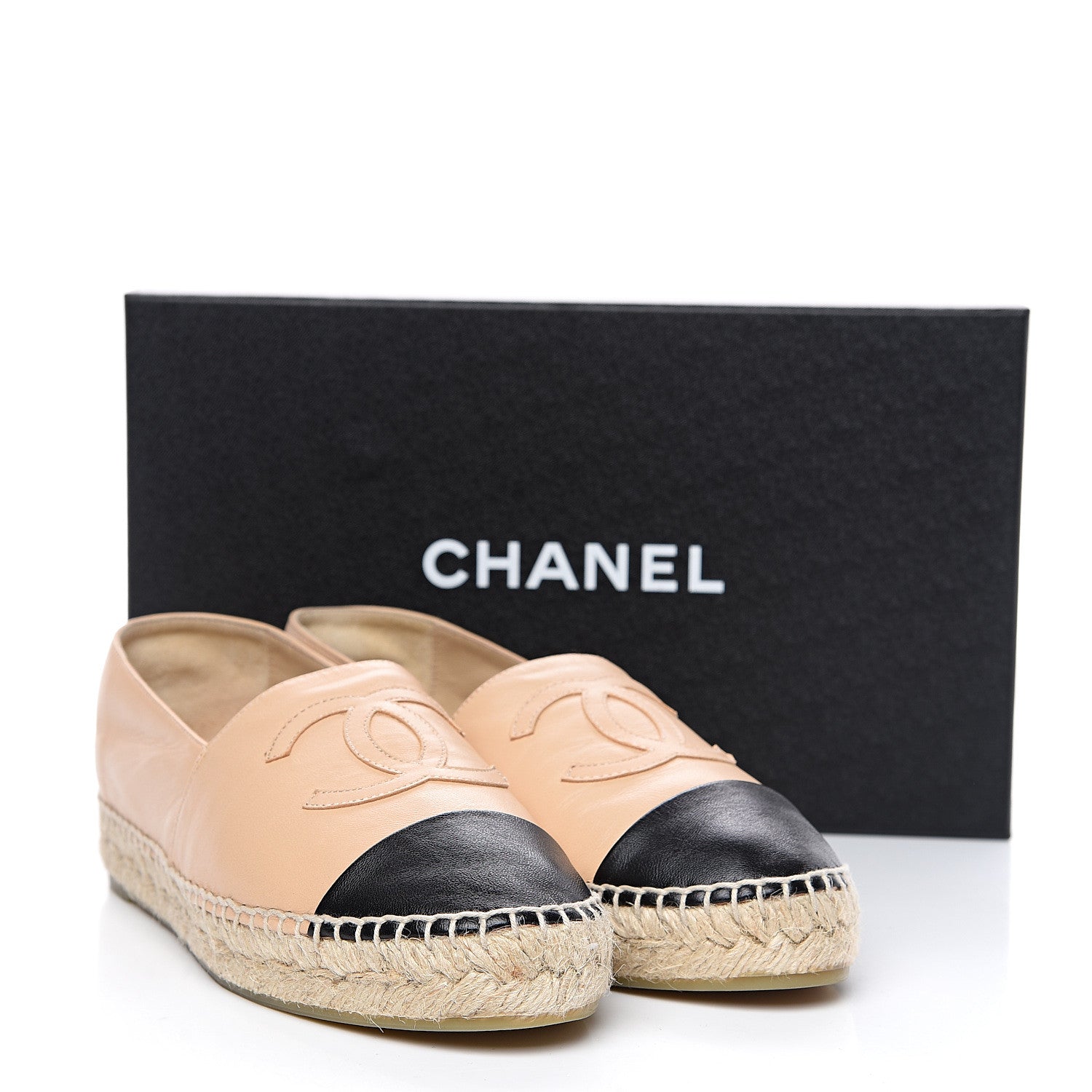 Chanel Lambskin CC Espadrilles 37 Beige Black 10 of 10