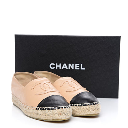 Chanel Lambskin CC Espadrilles 37 Beige Black 10 of 10