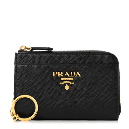 Prada Saffiano Metal Zip Around Keychain Black 1 of 8