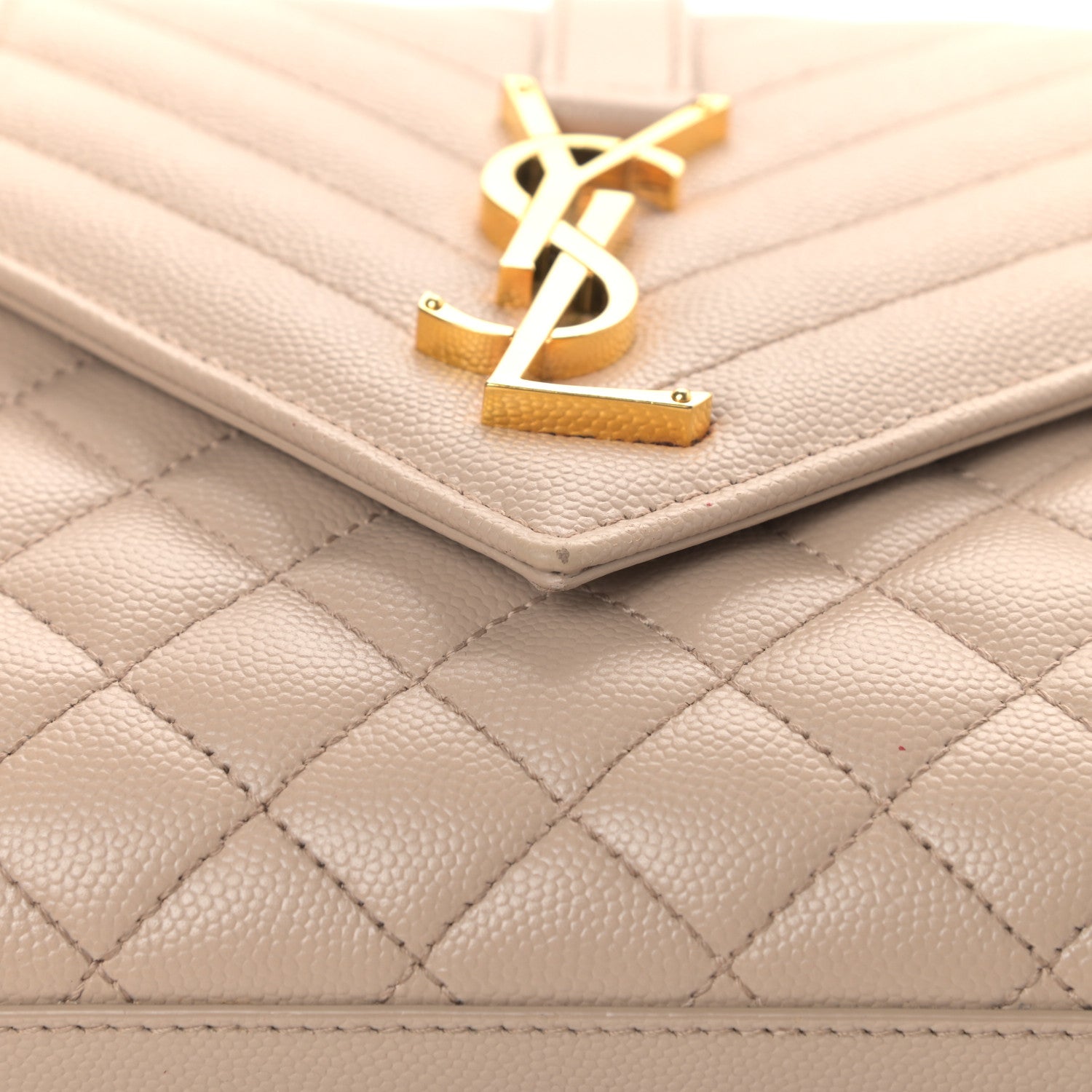 Saint Laurent Grain De Poudre Textured Mixed Matelasse Medium Triquilt Monogram Satchel Dark Beige 11 of 11