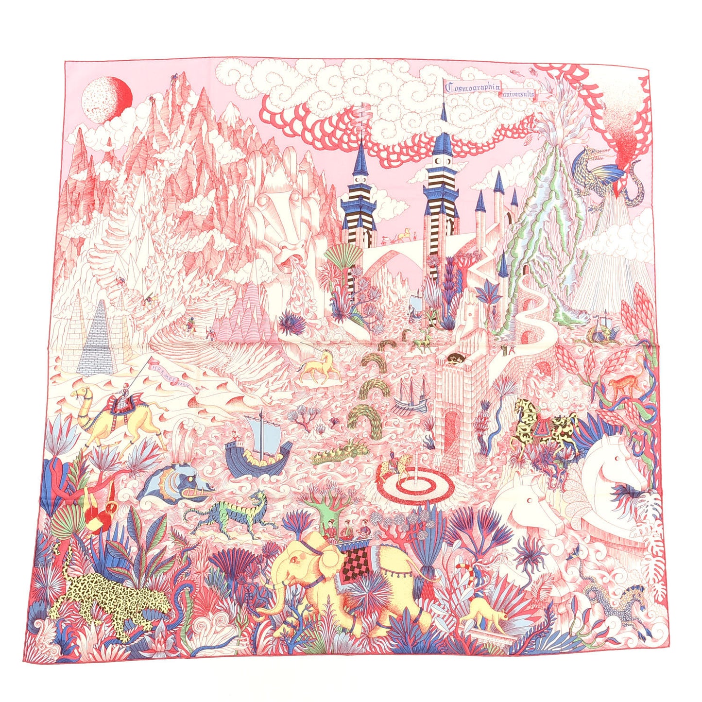 Cashmere Silk Cosmographia Universalis Shawl 140 Rose White Bleu