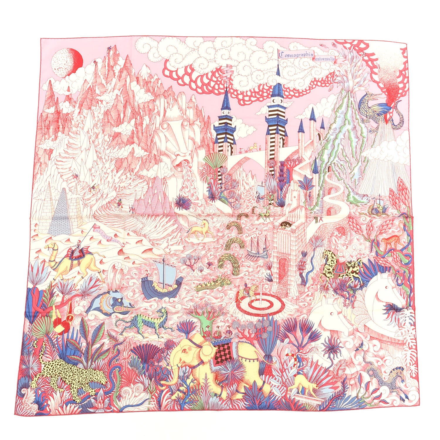 Hermes Cashmere Silk Cosmographia Universalis Shawl 140 Rose White Bleu 1 of 5