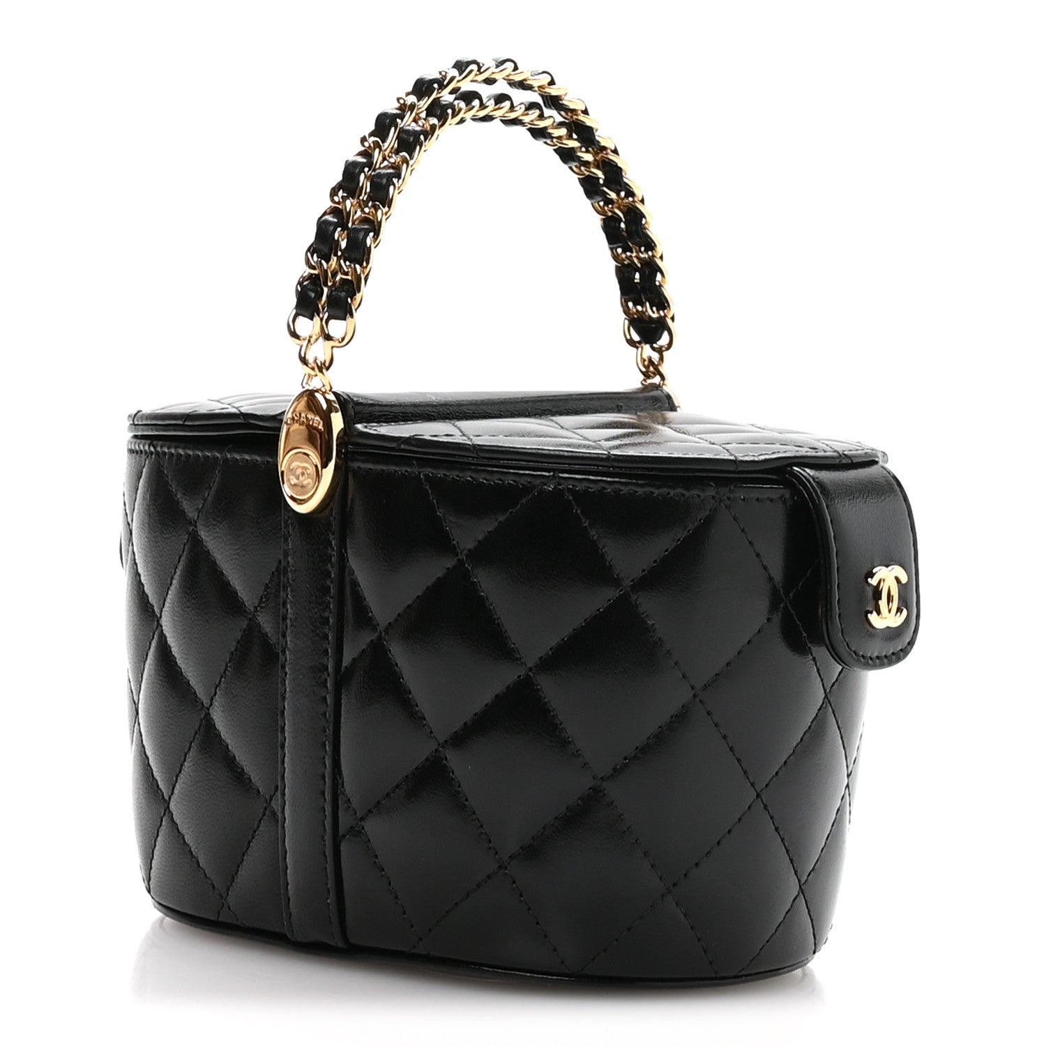 Chanel Calfskin Quilted Mini Basket Top Handle Vanity Case Black 3 of 11