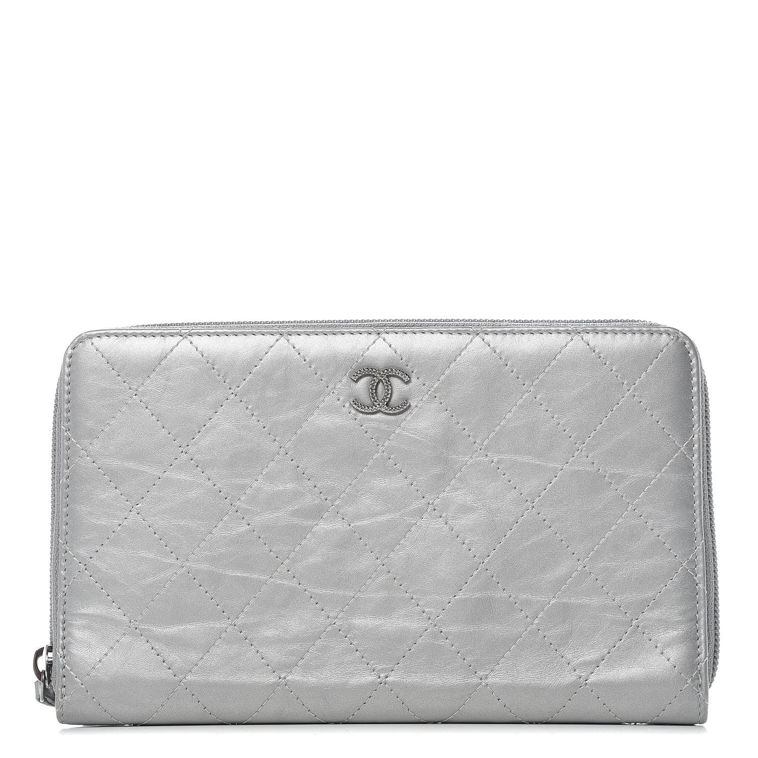 Chanel Metallic Aged Calfskin Quilted Palette Large Zip Around Organizer Wallet Silver 1 of 11