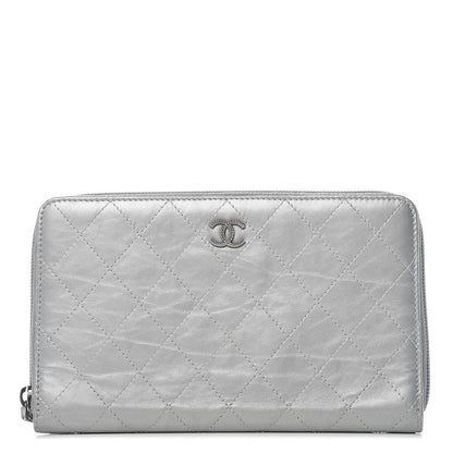Chanel Metallic Aged Calfskin Quilted Palette Large Zip Around Organizer Wallet Silver 1 of 11