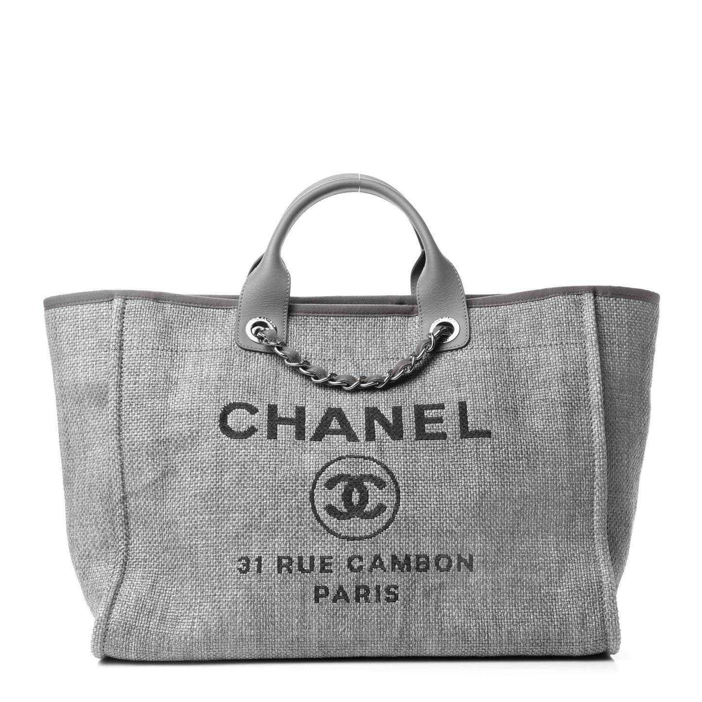 Woven Straw Raffia Medium Deauville Tote Grey