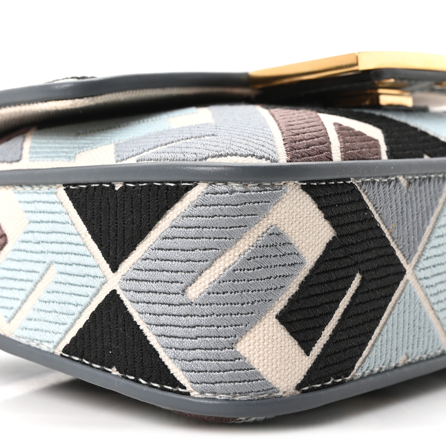 Fendi Canvas Vitello King Seta FF Embroidered Mini Baguette Anice Tortora 9 of 10