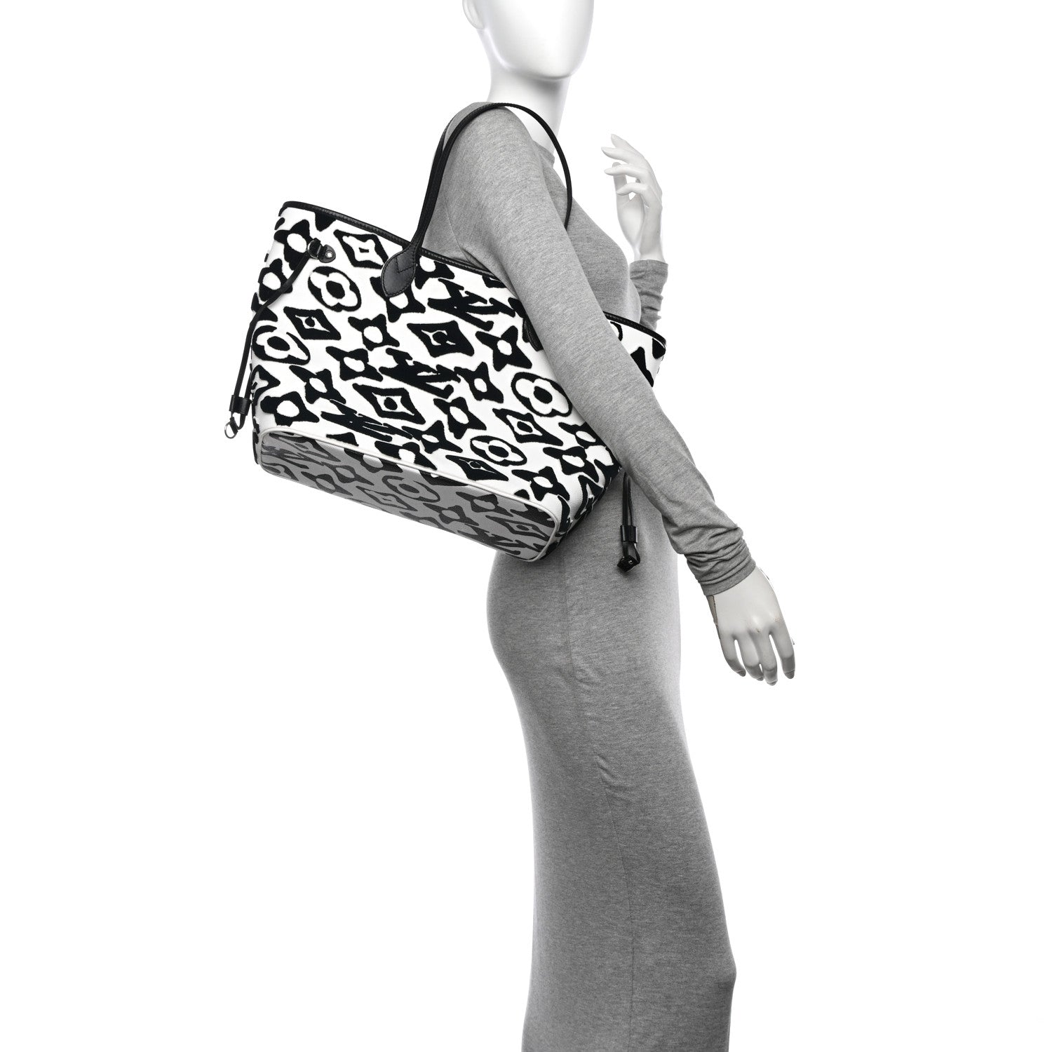 Louis Vuitton X UF Tufted Monogram Neverfull MM Black White 2 of 11