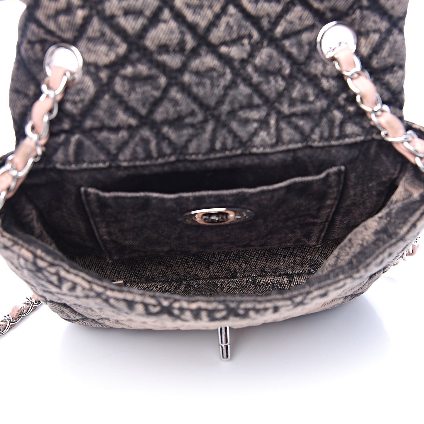 Denim Quilted Small Flap Light Pink Black