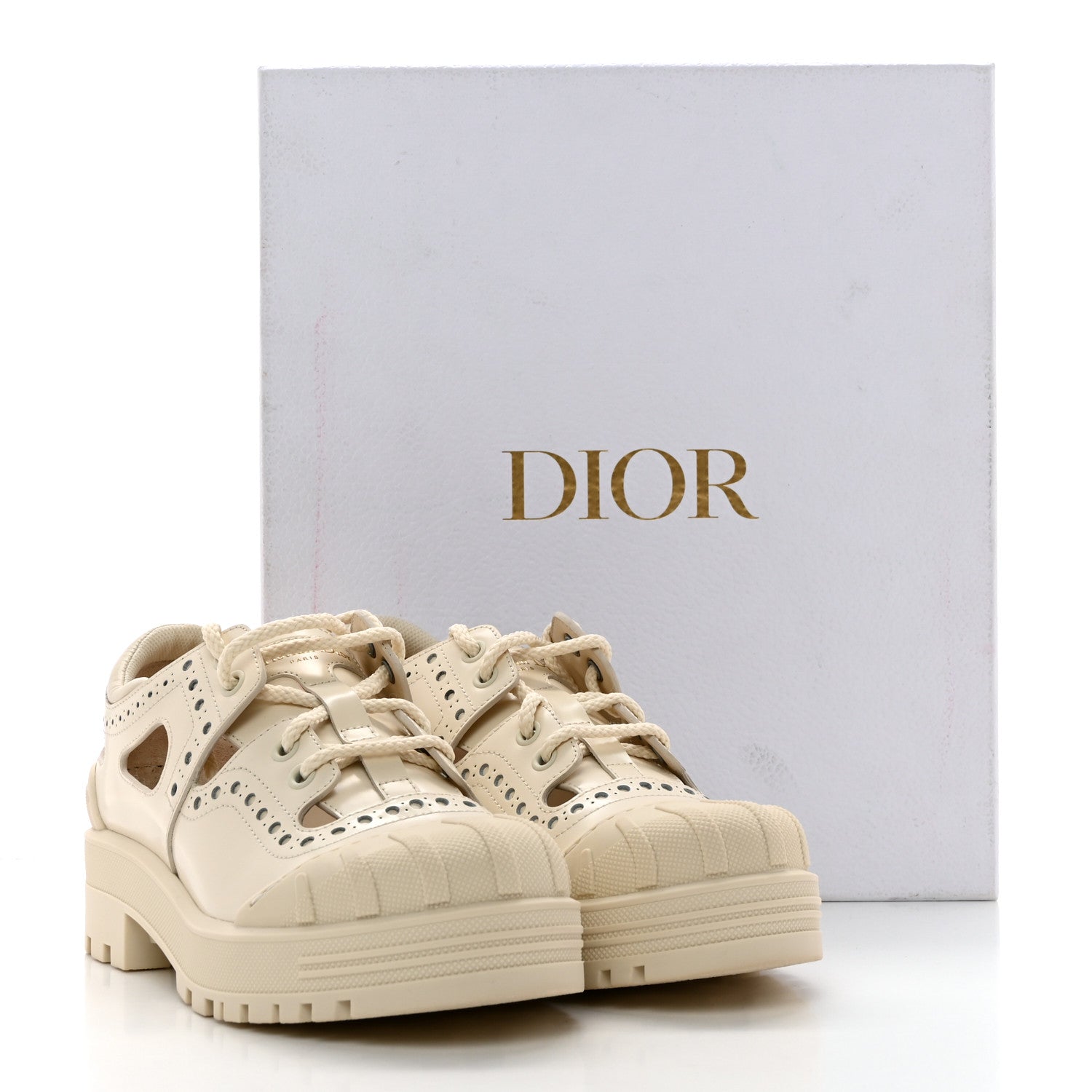 Christian Dior Brushed Calfskin Rubber Perforated Dioriron Derby Flat Shoes 36.5 Off White 10 of 10
