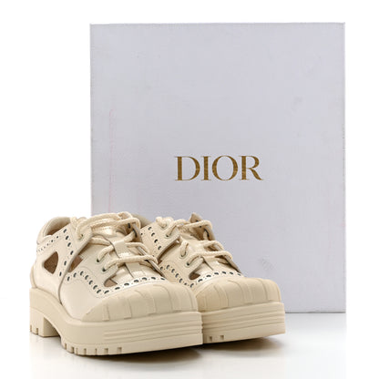 Christian Dior Brushed Calfskin Rubber Perforated Dioriron Derby Flat Shoes 36.5 Off White 10 of 10