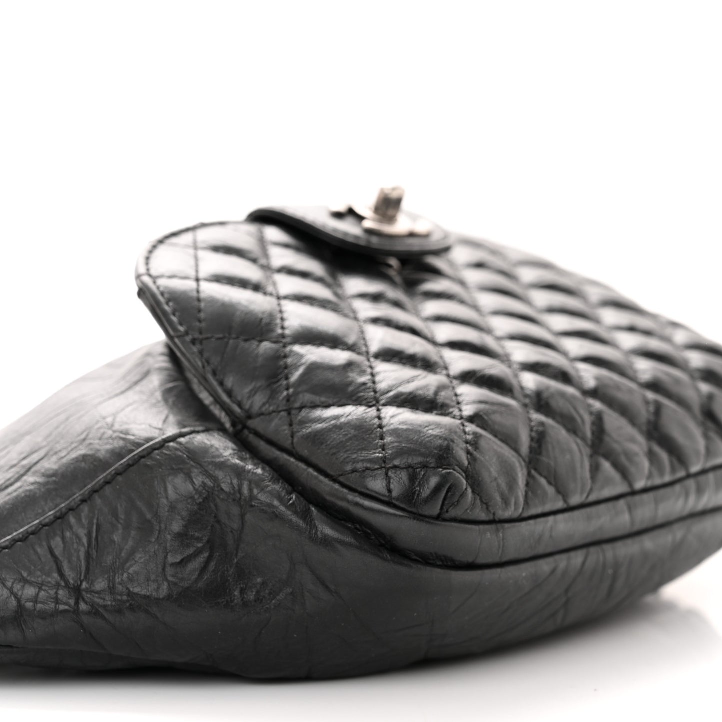 Crumpled Calfskin Quilted Casual Rock Waist Bag Fanny Pack Black