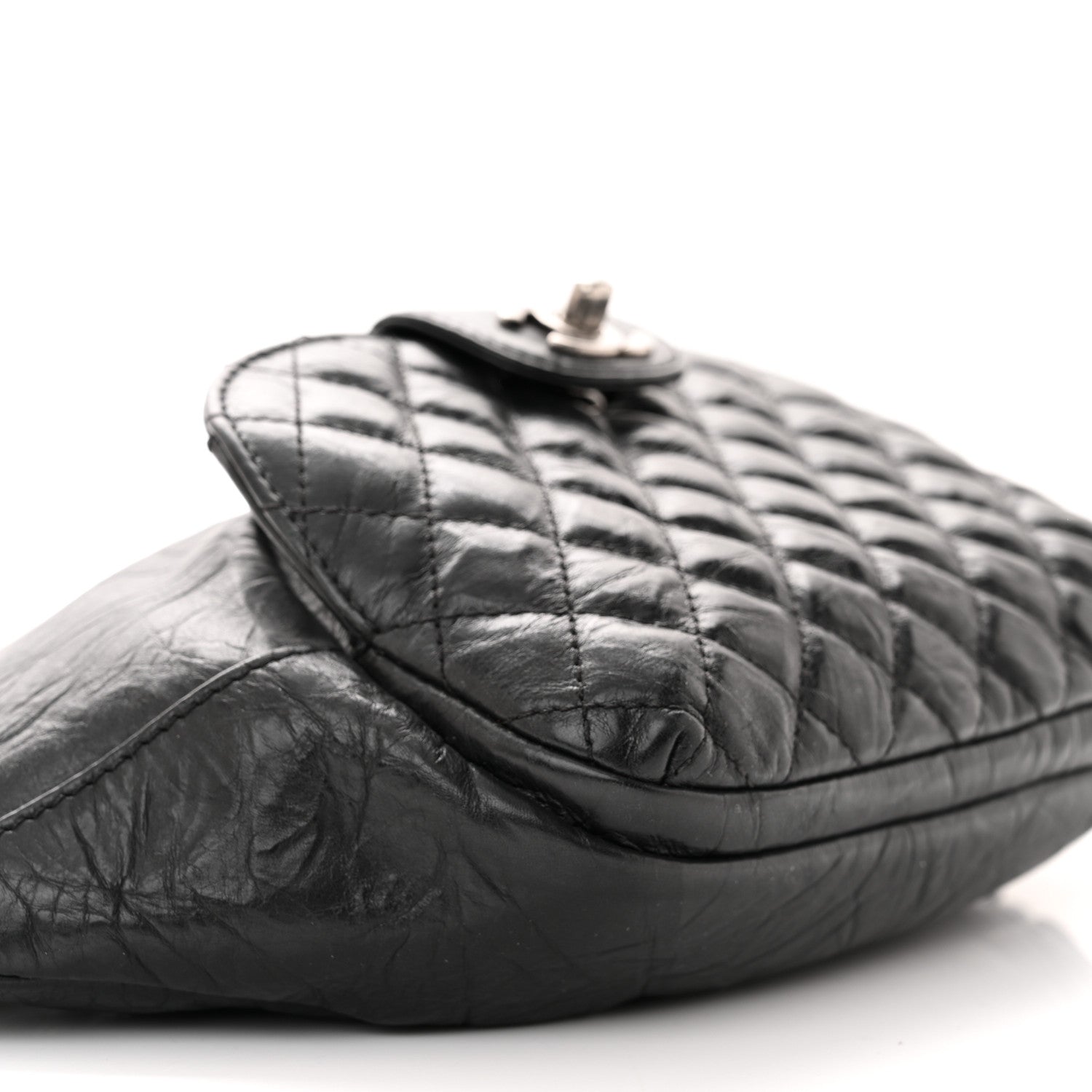 Chanel Crumpled Calfskin Quilted Casual Rock Waist Bag Fanny Pack Black 9 of 11