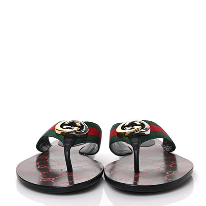 Gucci Nylon Calfskin Web GG Monogram Womens Thong Sandals 41 Green Red Cocoa 2 of 8