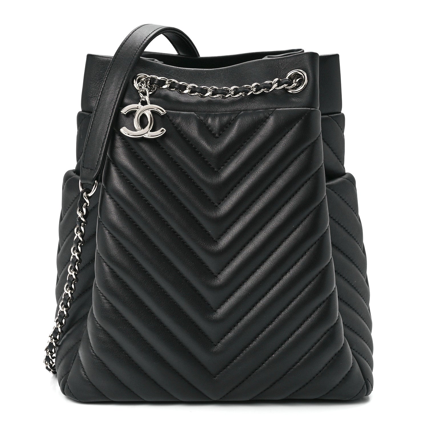 Chanel Lambskin Chevron Small Urban Spirit Drawstring Bag Black 1 of 12