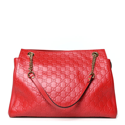 Gucci Soft Guccissima Signature Large Shoulder Tote Bag Hibiscus Red 1 of 10