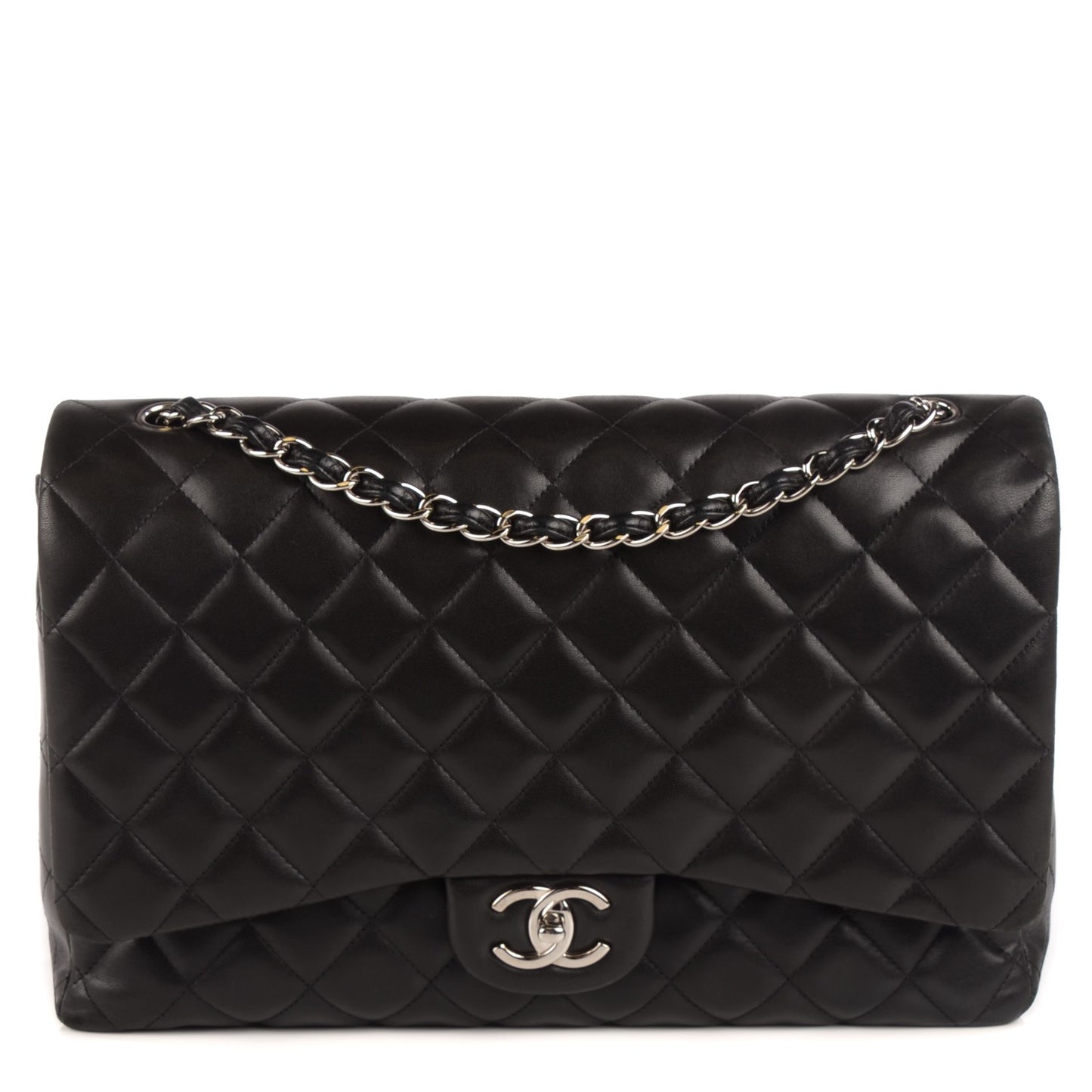 Lambskin Quilted Maxi Double Flap Black