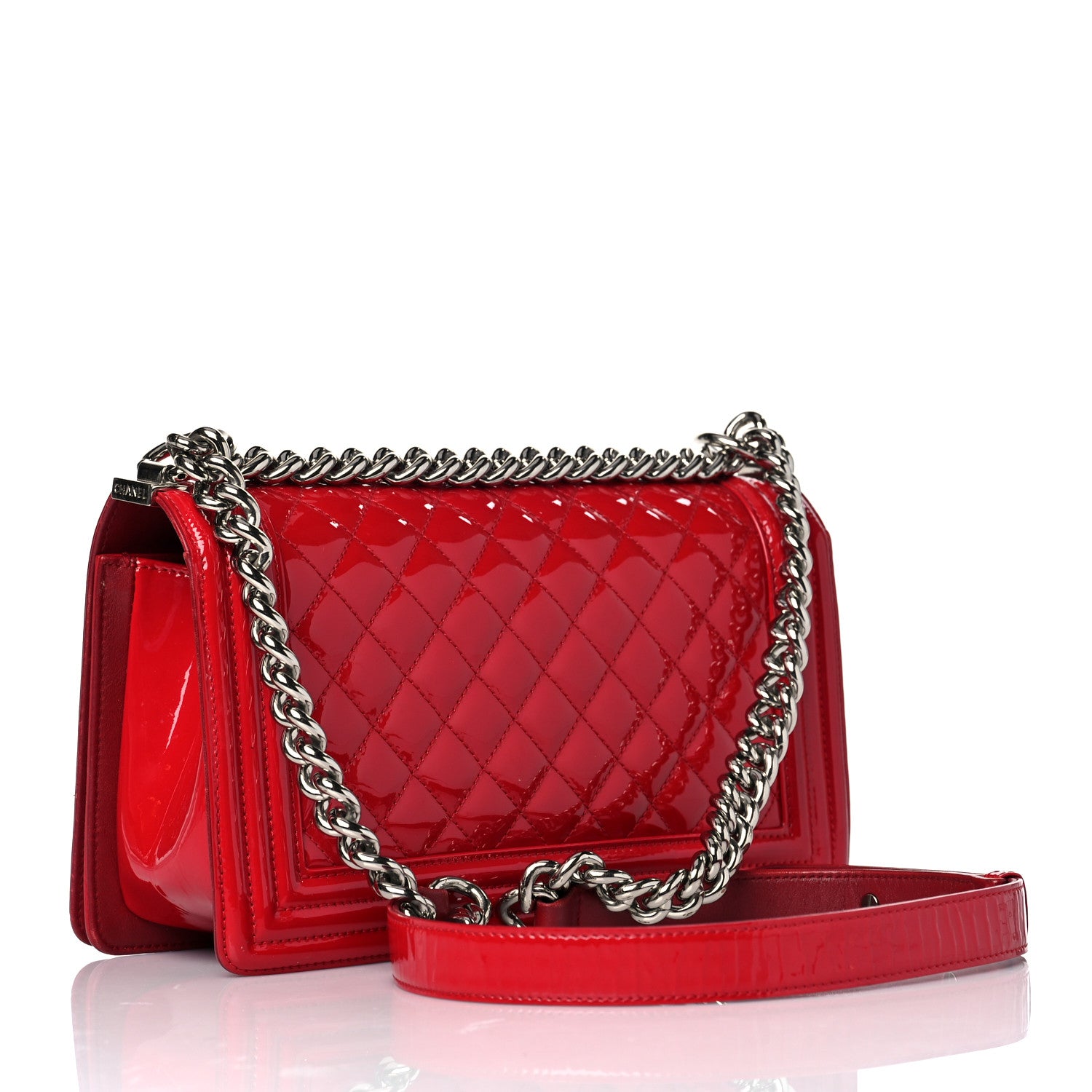 Chanel Patent Calfskin Quilted Medium Plexiglass Boy Flap Red 3 of 10