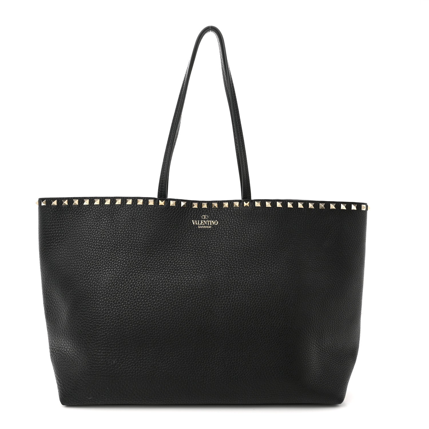 Valentino Garavani Grained Calfskin Rockstud Shoulder Tote Black 1 of 10
