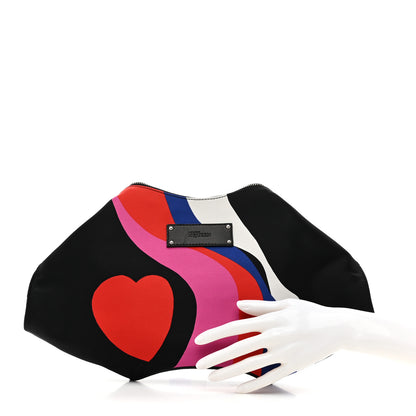 Alexander McQueen Silk Print De Manta Heart Print Clutch Black Red Pink 2 of 7