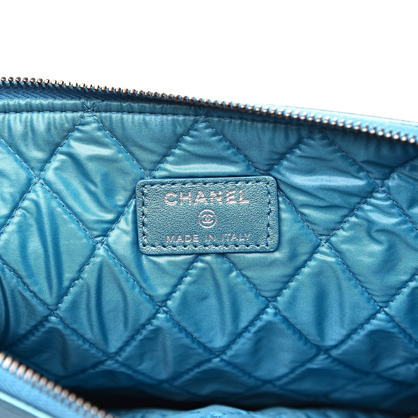 Metallic Caviar Quilted Medium Boy Cosmetic Case Turquoise