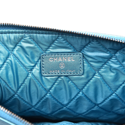 Chanel Metallic Caviar Quilted Medium Boy Cosmetic Case Turquoise 6 of 10